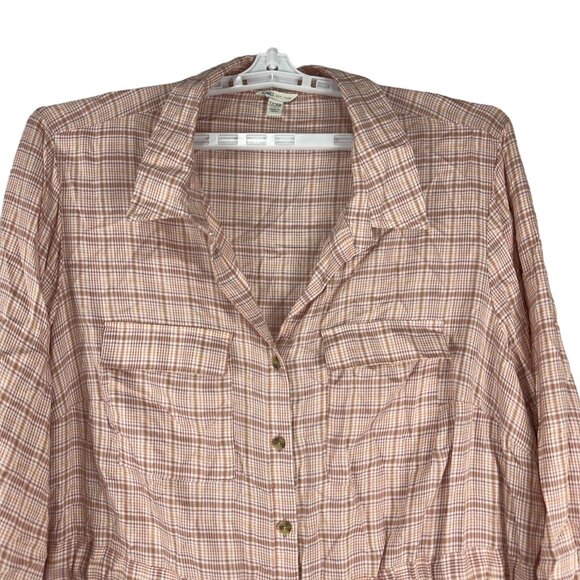 Cato Womens Plus Size 22/24W Plaid Button Front Blouse Pink Beige Tie Waist - Picture 6 of 7